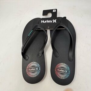 New HURLEY Men’s Black Logo Flip Flops Sandals Beach Pool Vacation Cruise Size 9